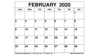 Free Printable February 2020 Calendar  WikiCalendarCom [upl. by Gervais]