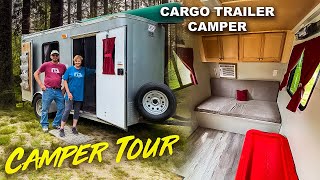 LOW COST  Cargo Trailer Camper DIY Conversion TOUR [upl. by Ahsuat]