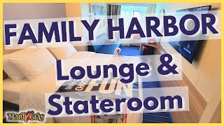 MARDI GRAS FAMILY HARBOR LOUNGE AND STATEROOM TOUR 4402 I Carnival Cruise [upl. by Inotna]