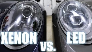 Xenon vs LED Porsche PDLS headlights  also Halogen [upl. by Nabi]