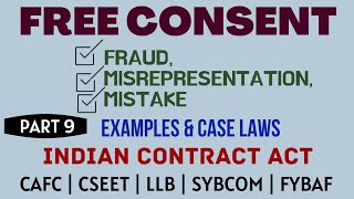 Fraud  Misrepresentation  Mistake  Free Consent  Indian Contract Act  Caselaws  Example [upl. by Giffard265]