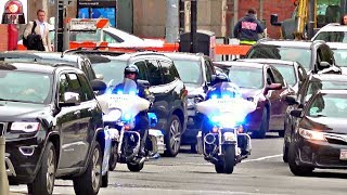 Harley Davidson Police Motorcycles Responding Lights and Sirens MBTA Transit Police [upl. by Adnilym678]