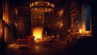 Ancient Library Room  Relaxing Thunder amp Rain Sounds Crackling Fireplace for Sleeping for Study [upl. by Niffirg]