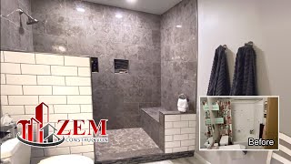 Large Walk In Tile Shower  Bathtub Conversion  Full Bathroom Remodel  Time Lapse [upl. by Llarret]