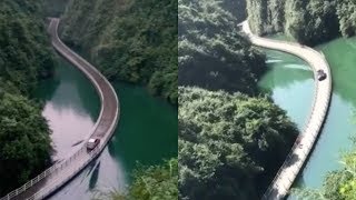 Amazing Vehicle passes floating bridge with rising waves on river [upl. by Krik]