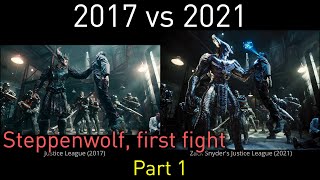 Justice League 2017 vs 2021 Steppenwolf first fight against JL sidebyside comparison part 1 [upl. by Imuyam]