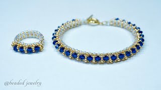 How to make beaded jewelry Elegant bracelet and ring [upl. by Elleyoj]