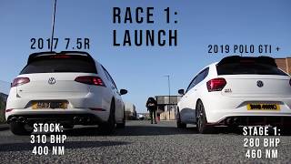 VW GOLF R VS POLO GTI STAGE 1  DRAG amp ROLLING RACE [upl. by Tung]