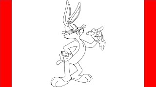 How To Draw Bugs Bunny From Looney Tunes  Step By Step Drawing [upl. by Enyamrahs]