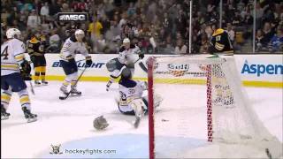 Milan Lucic hits Ryan Miller Nov 12 2011 [upl. by Bigford172]