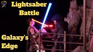 Star Wars Lightsaber Battle and Stunt Show in Galaxys Edge during media event [upl. by Nahama41]