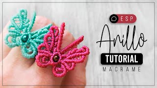 Anillo Mariposa » 🦋 tutorial  como hacer mariposa de hilo  diy ● Macrame 189 [upl. by Fermin]