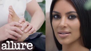 Kim Kardashian Gets a Foot Massage While Answering Questions  Allure [upl. by Kalbli110]