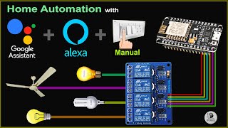 Smart Home with Google Assistant amp Alexa using NodeMCU ESP8266 Manual  Voice  IoT Projects 2021 [upl. by Esila]