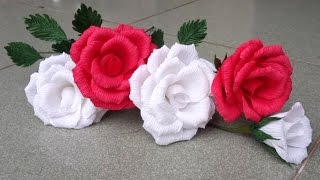 ABC TV  How To Make Rose Paper Flower From Crepe Paper  Craft Tutorial [upl. by Garnet765]