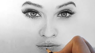 How to draw shade realistic eyes nose and lips with graphite pencils  Step by Step [upl. by Kaete]