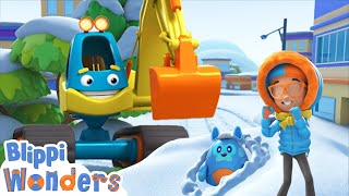 Blippis Snowy EXCAVATOR Song  Blippi Wonders Educational Cartoons [upl. by Broderic]