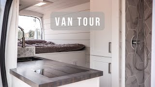 VAN TOUR  Luxury Modern Camper Van with full bathroom skylight amp partition wall  Stealth Vanlife [upl. by Siward]