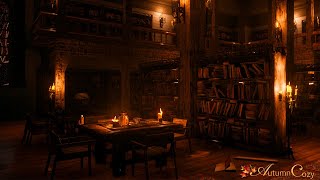 OLD LIBRARY AMBIENCE Rain Sounds Book Sounds Writing Sounds Candle Flame Crackle [upl. by Ogilvie]