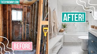 DIY Small Bathroom Renovation with EXTREME before amp after  Lake House Makeover  The DIY Mommy [upl. by Nnairrek]