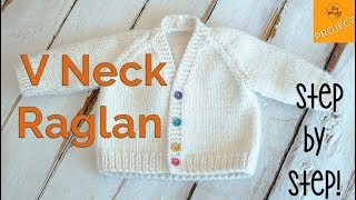 How to knit a Baby VNeck Raglan Cardigan step by step  Part 2 [upl. by Genesa415]