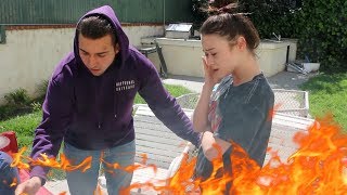 BURNING MY GIRLFRIENDS MAKEUP PRANK [upl. by Eenoj]