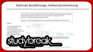 Optimale Bestellmenge Aufwandsminimierung  Betriebswirtschaftslehre [upl. by Westlund882]