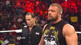 Shawn Michaels predicts Triple H will defeat Brock Lesnar at WrestleMania Raw April 1 2013 [upl. by Peterus]