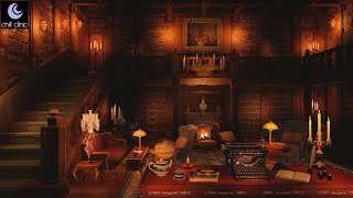 Cozy Victorian Library Ambience 🌙🔥 Fire crackling page turning writing amp old typewriter sounds [upl. by Camille]