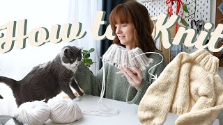 Knit a Cozy Sweater in One Piece  Beginner Friendly Knitting in the Round DIY Tutorial Part 1 [upl. by Eelirem]