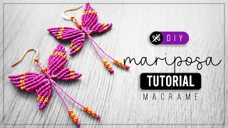 DIY Mariposa » 🦋 tutorial  como hacer aretes de mariposa con hilo  diy ● Macrame butterfly 236 [upl. by God]