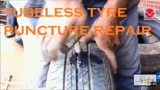 How to repair a tube less tyre puncture in 30 seconds ✔ [upl. by Anirtap251]