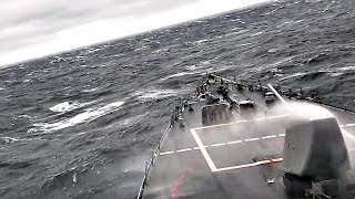 Navy Destroyer USS John S McCain Pierce Through Rough Seas – View From Ships Bridge 2014 [upl. by Garber]