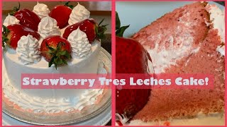 Strawberry Tres Leches Cake Three Milk Cake [upl. by Elbon]