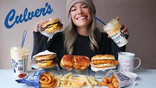 Culvers MUKBANG  ButterBurgers Onion Rings Cheese Curds Pumpkin Spice Shake and more [upl. by Maleen]